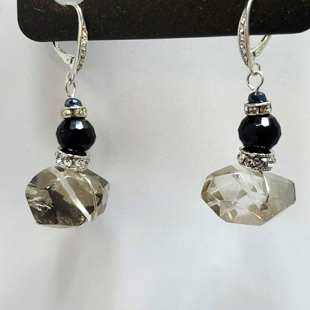 Ali khan glass black beaded crystal earrings with gift box